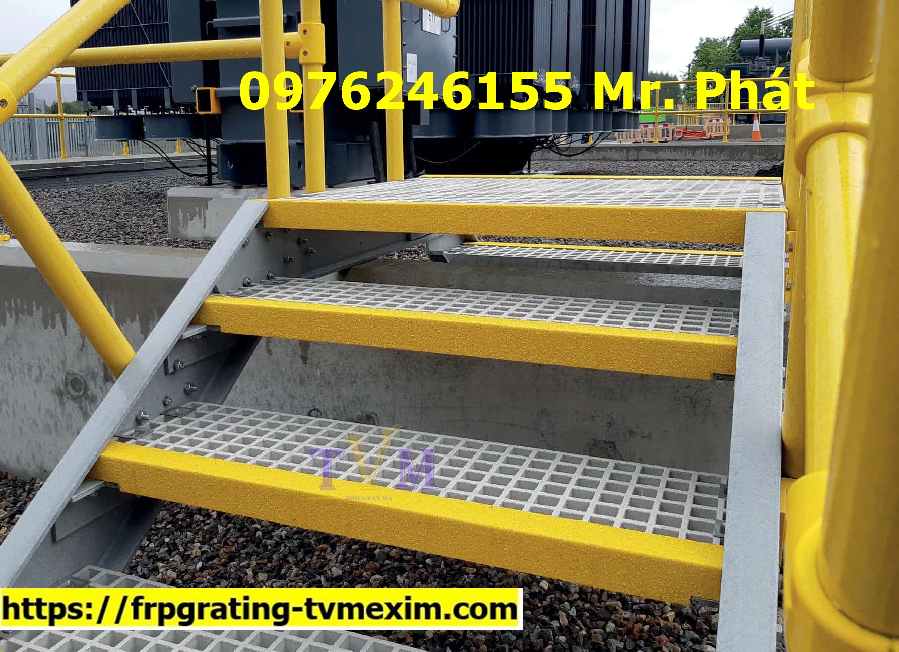 Tấm ốp chống trượt frp màu vàng nhám, bậc thang frp không rỉ sét