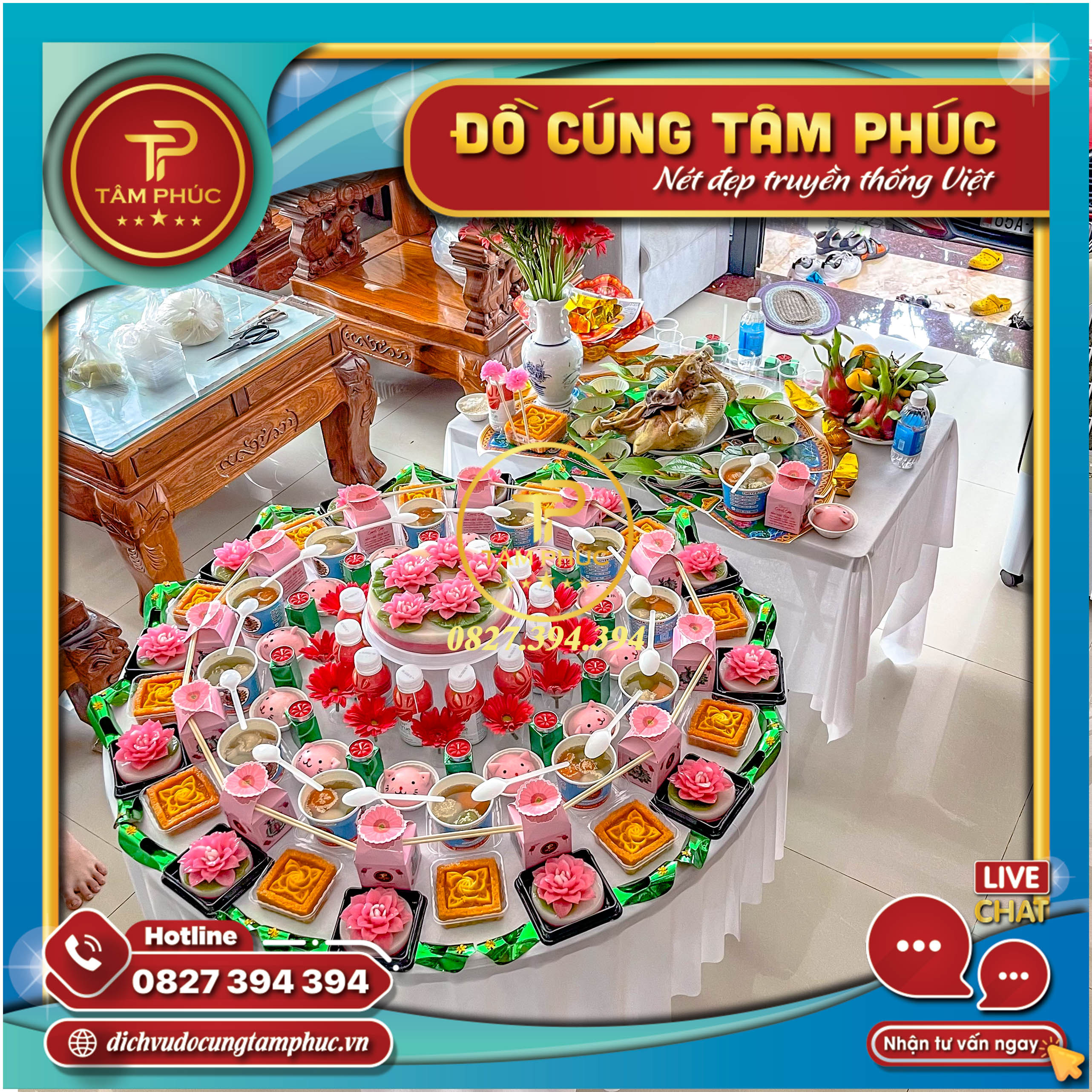 Mâm cúng Đầy tháng - Thôi Nôi Tone màu Hồng cho bé gái.