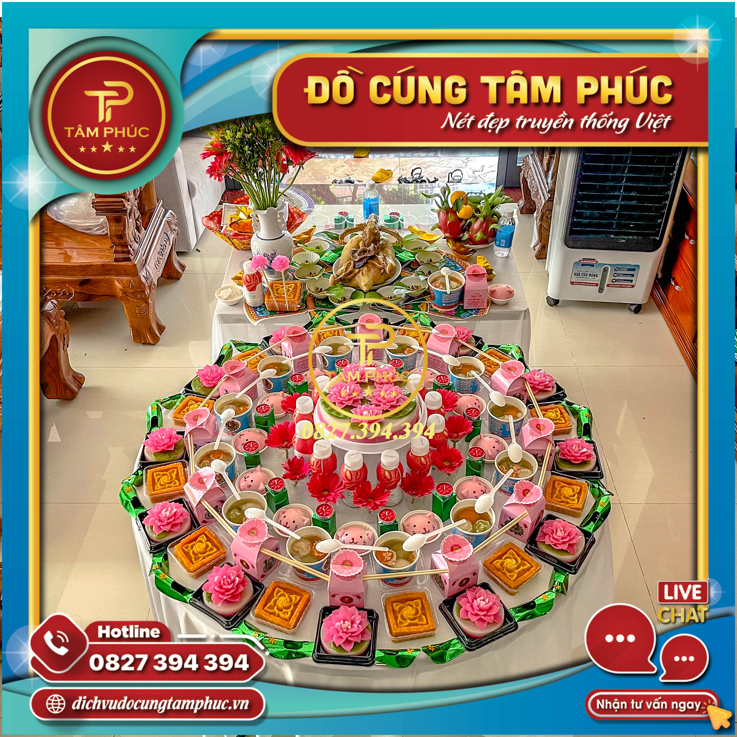 Mâm cúng Đầy tháng - Thôi Nôi Tone màu Hồng cho bé gái.