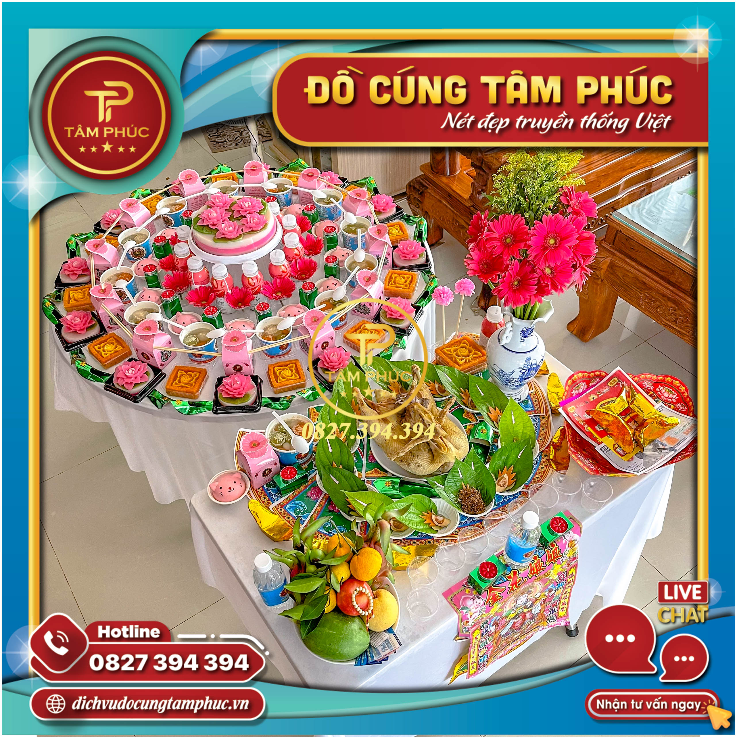 Mâm cúng Đầy tháng - Thôi Nôi Tone màu Hồng cho bé gái.