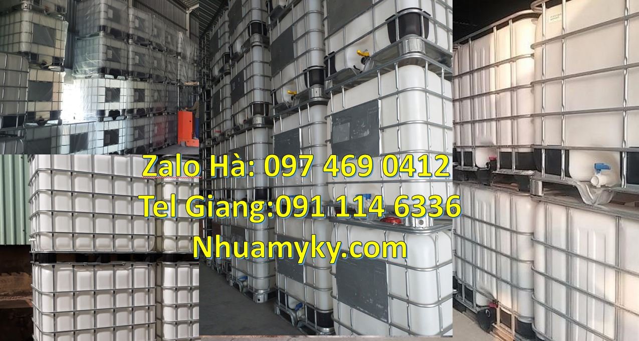 Bán thùng nhựa ibc 1000l có khung thép bảo vệ,tank nhựa 1000l nắp chiê