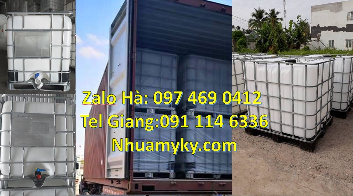 Bán thùng nhựa ibc 1000l có khung thép bảo vệ,tank nhựa 1000l nắp chiê