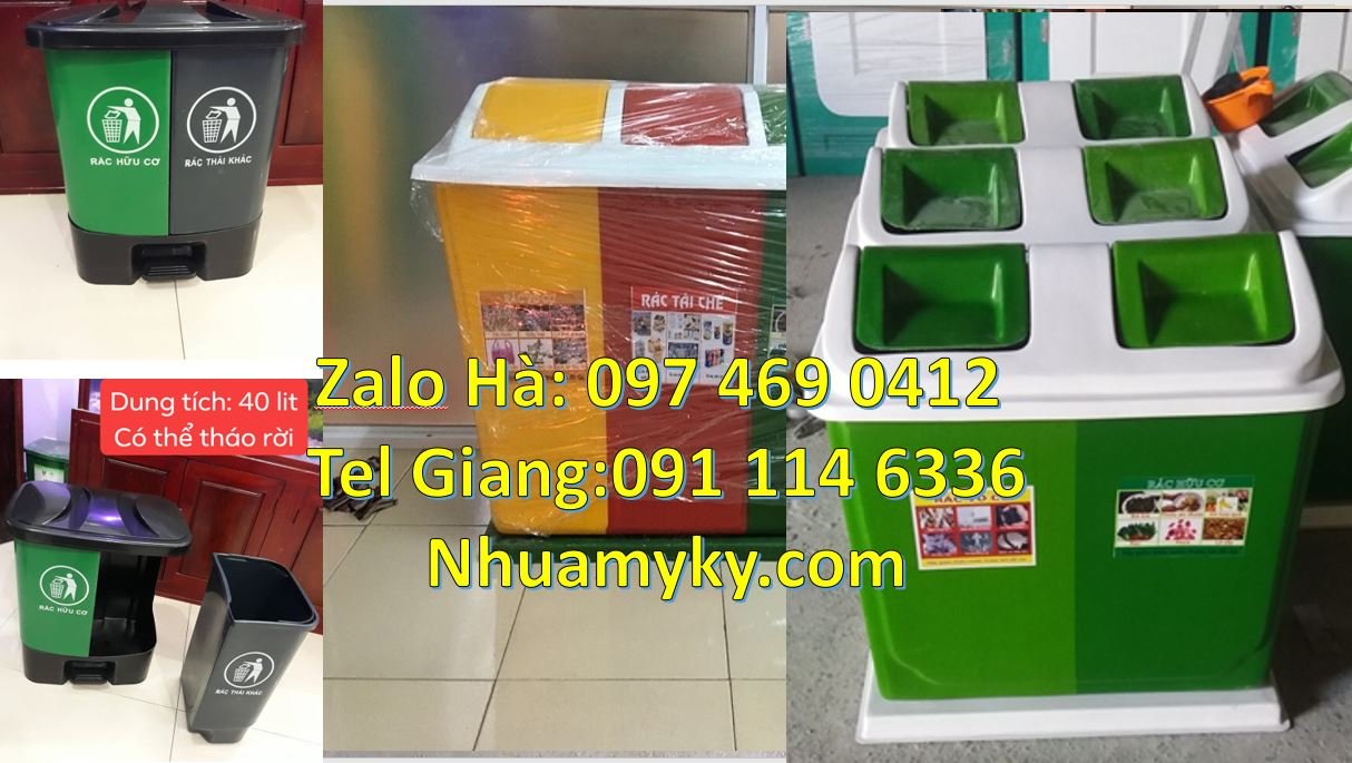 Bán thùng phân loại rác 2 ngăn 2 màu có nắp đậy,thùng rác 3 ngăn giá r