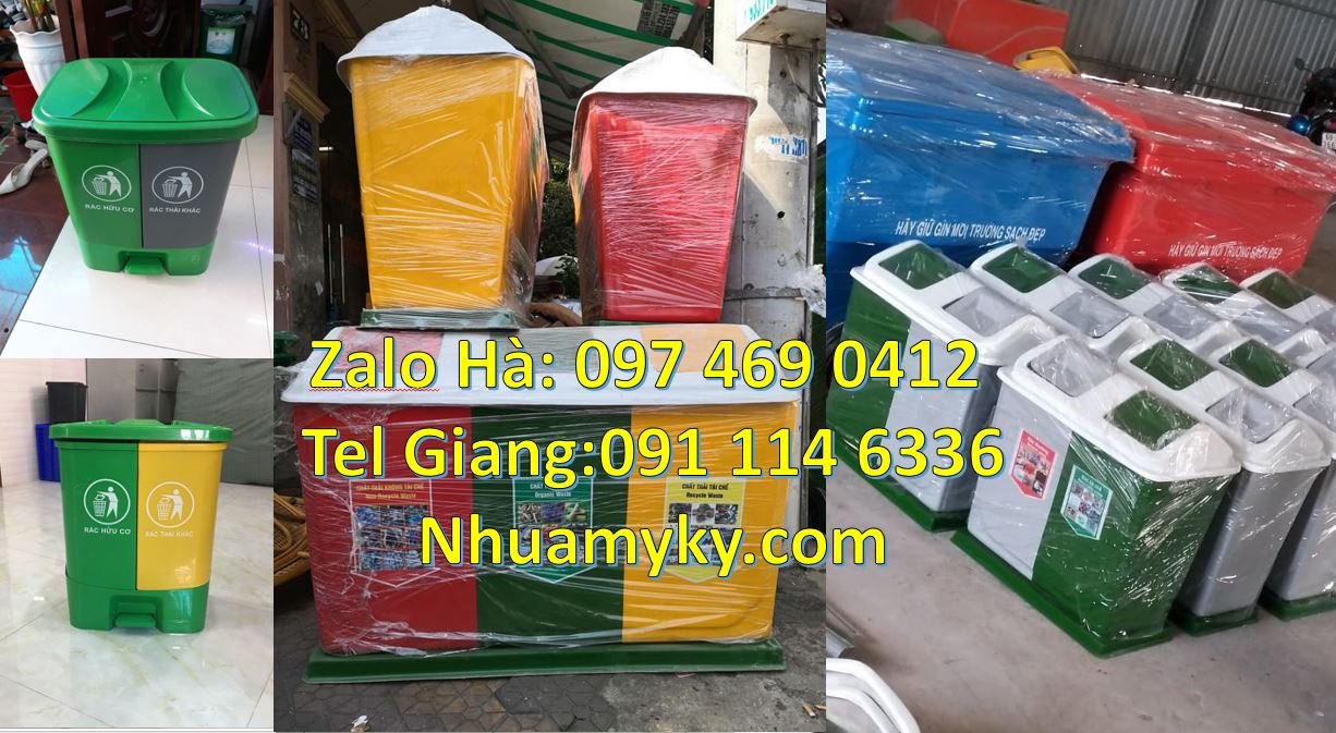 Bán thùng phân loại rác 2 ngăn 2 màu có nắp đậy,thùng rác 3 ngăn giá r