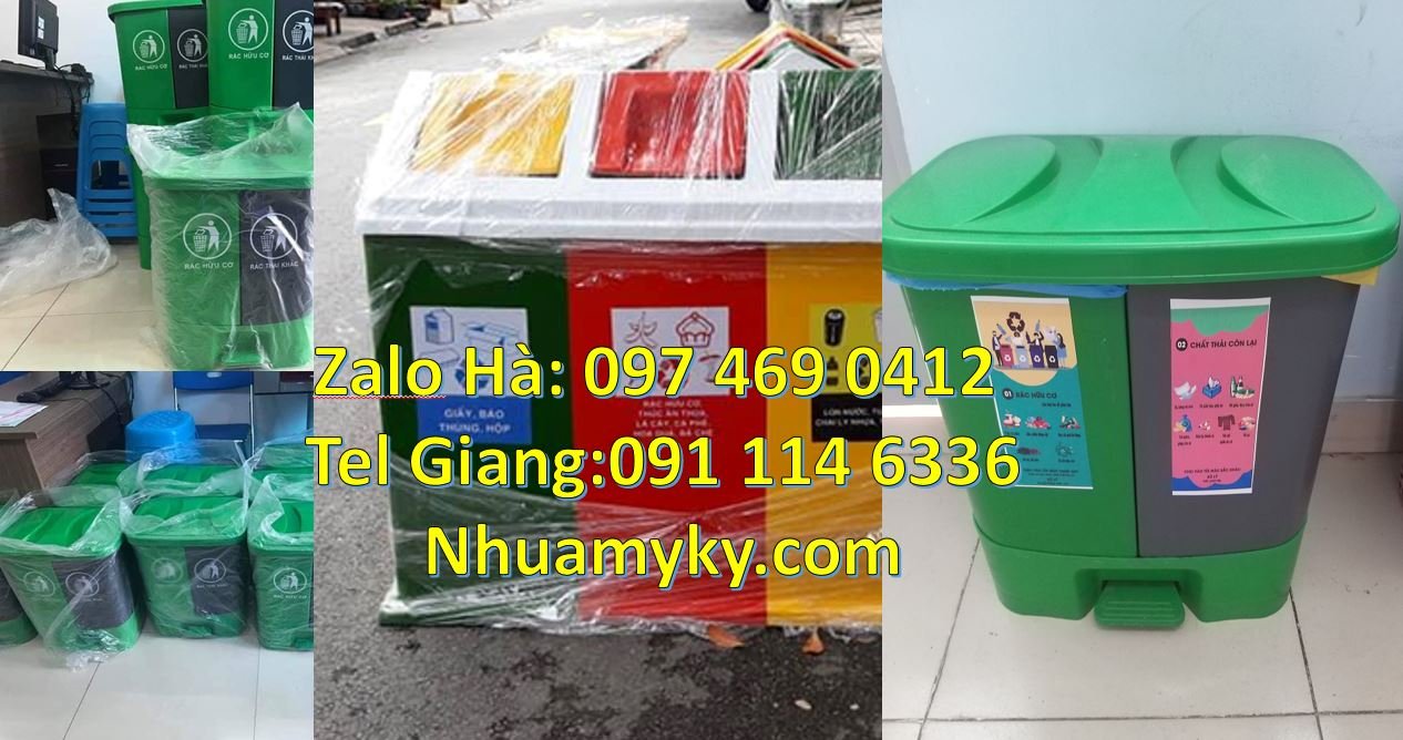 Bán thùng phân loại rác 2 ngăn 2 màu có nắp đậy,thùng rác 3 ngăn giá r