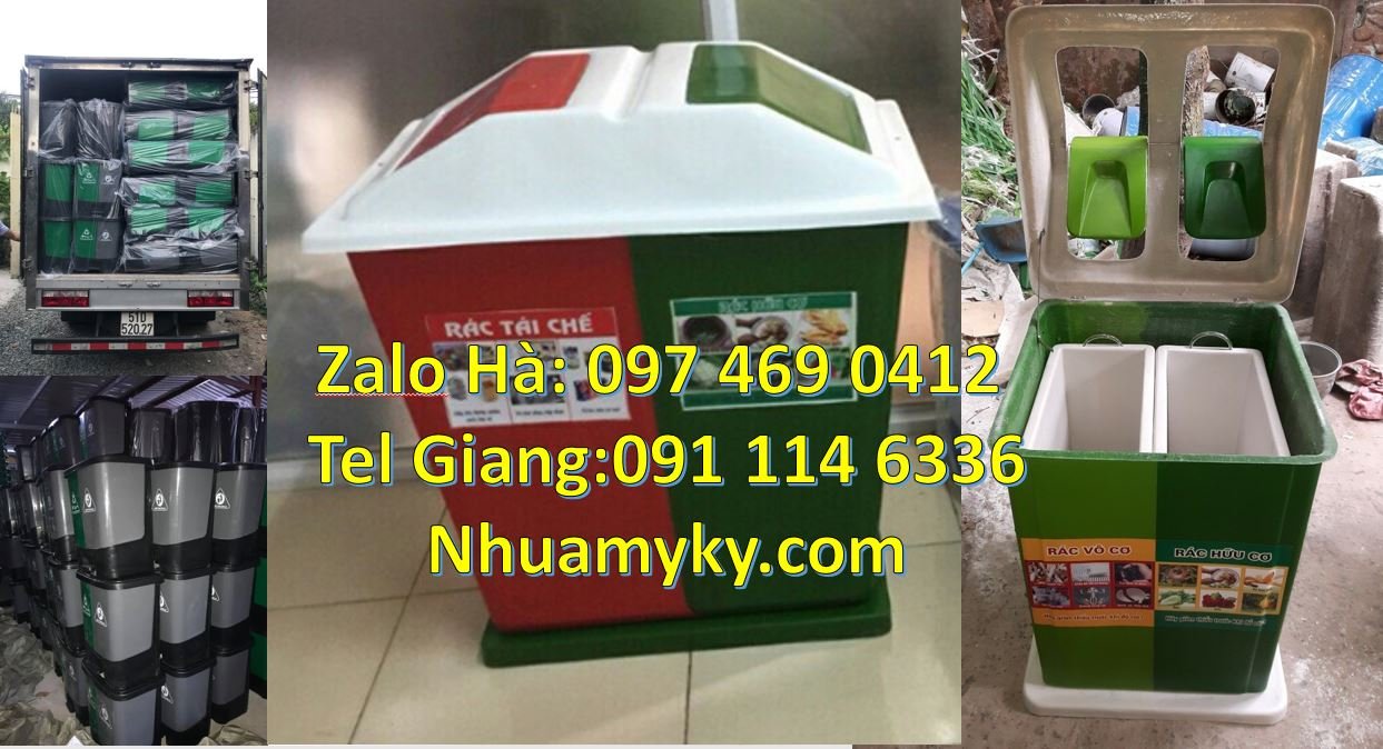 Bán thùng phân loại rác 2 ngăn 2 màu có nắp đậy,thùng rác 3 ngăn giá r