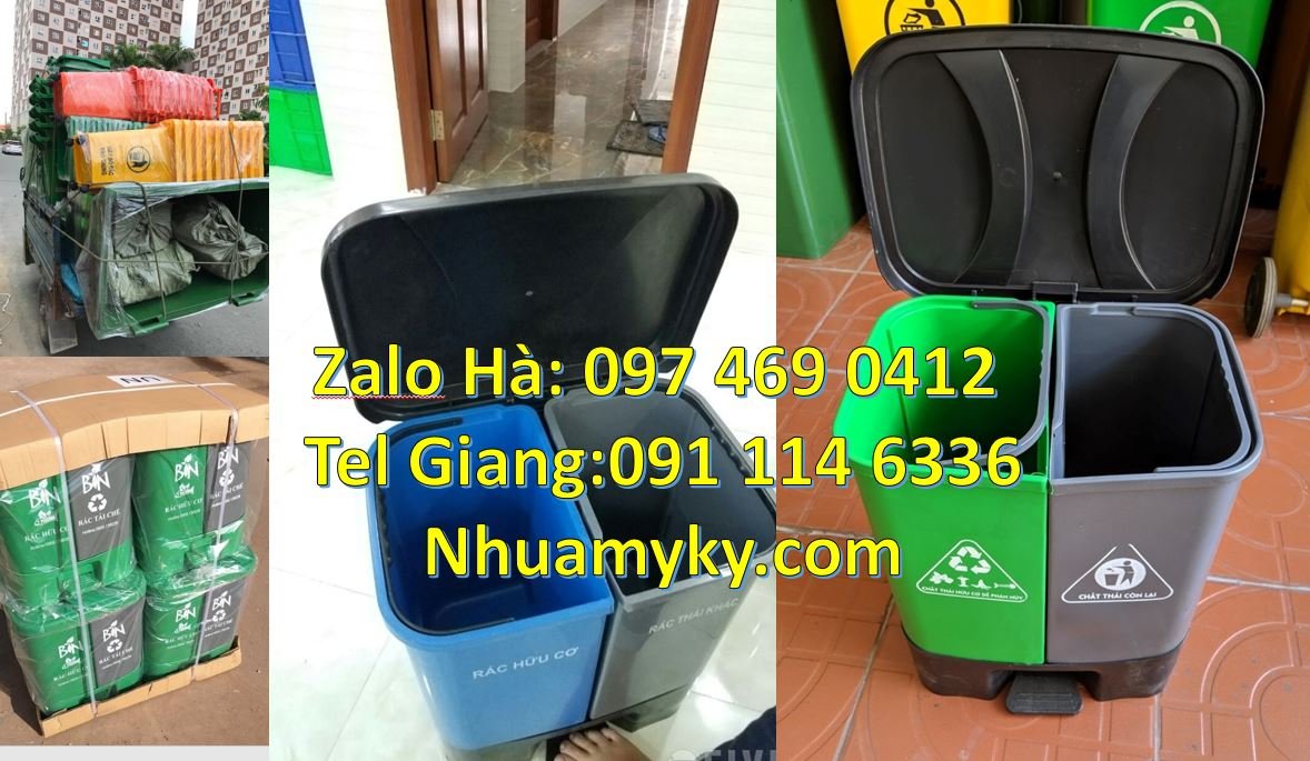 Bán thùng phân loại rác 2 ngăn 2 màu có nắp đậy,thùng rác 3 ngăn giá r