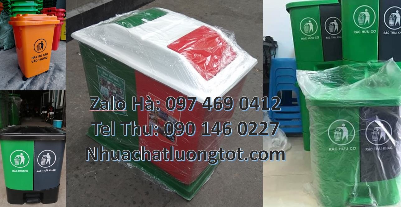 Bán thùng phân loại rác 2 ngăn 2 màu giá rẻ,thùng rác 3 ngăn có nắp la