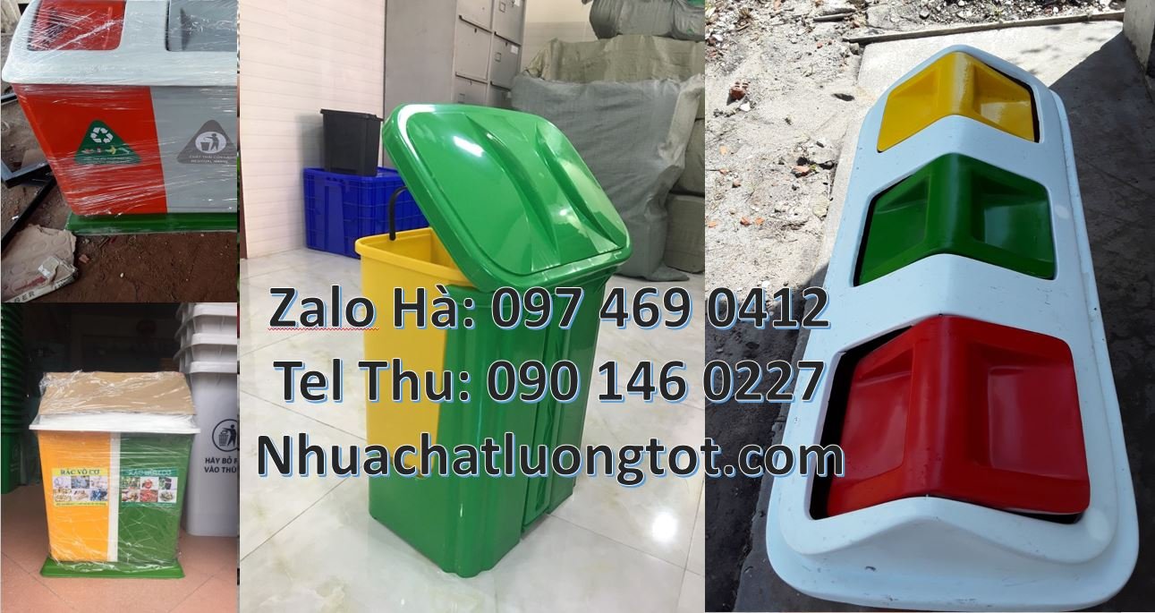 Bán thùng phân loại rác 2 ngăn 2 màu giá rẻ,thùng rác 3 ngăn có nắp la