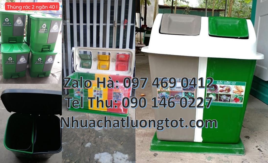 Bán thùng phân loại rác 2 ngăn 2 màu giá rẻ,thùng rác 3 ngăn có nắp la
