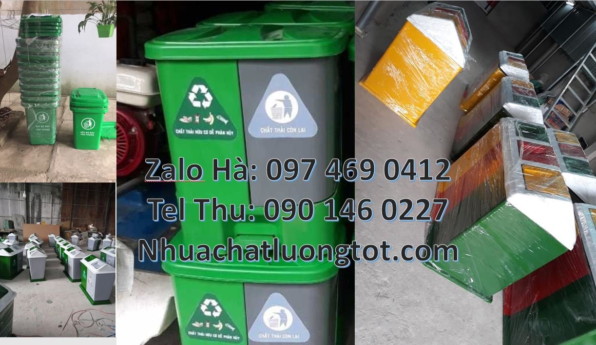 Bán thùng phân loại rác 2 ngăn 2 màu giá rẻ,thùng rác 3 ngăn có nắp la