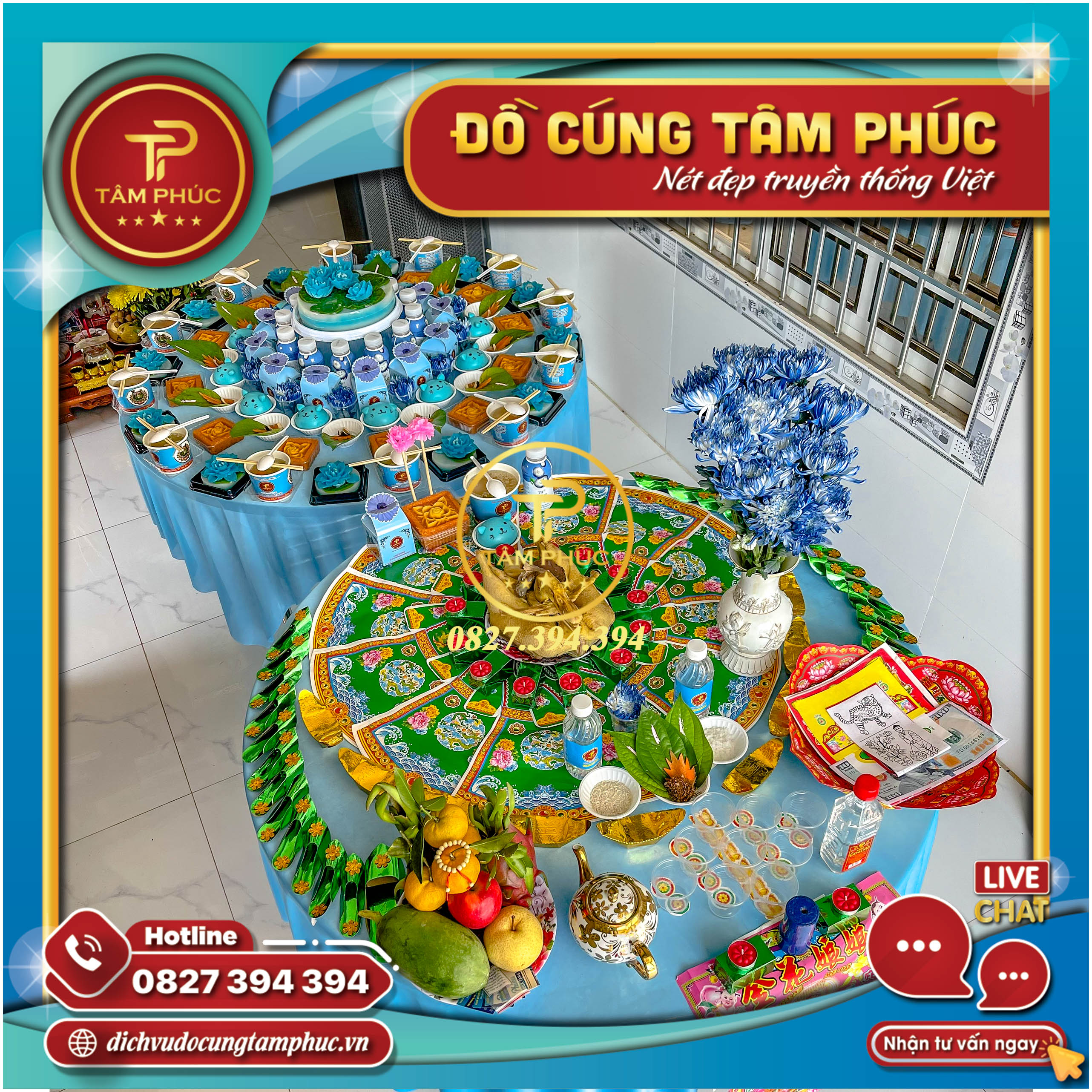 Dịch vụ mâm cúng Căn, Đầy Tháng, Thôi Nôi cho bé màu Xanh Dương