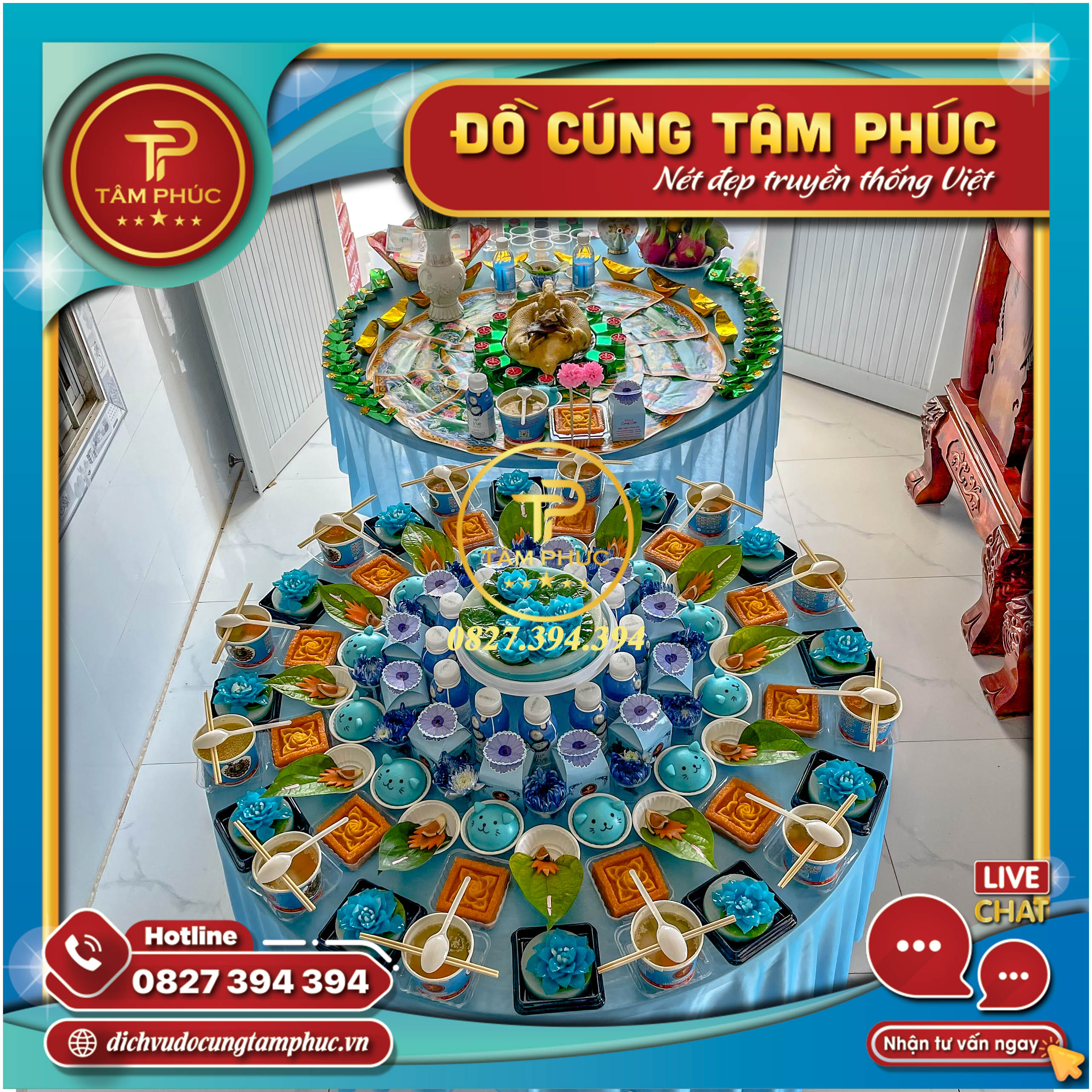 Dịch vụ mâm cúng Căn, Đầy Tháng, Thôi Nôi cho bé màu Xanh Dương