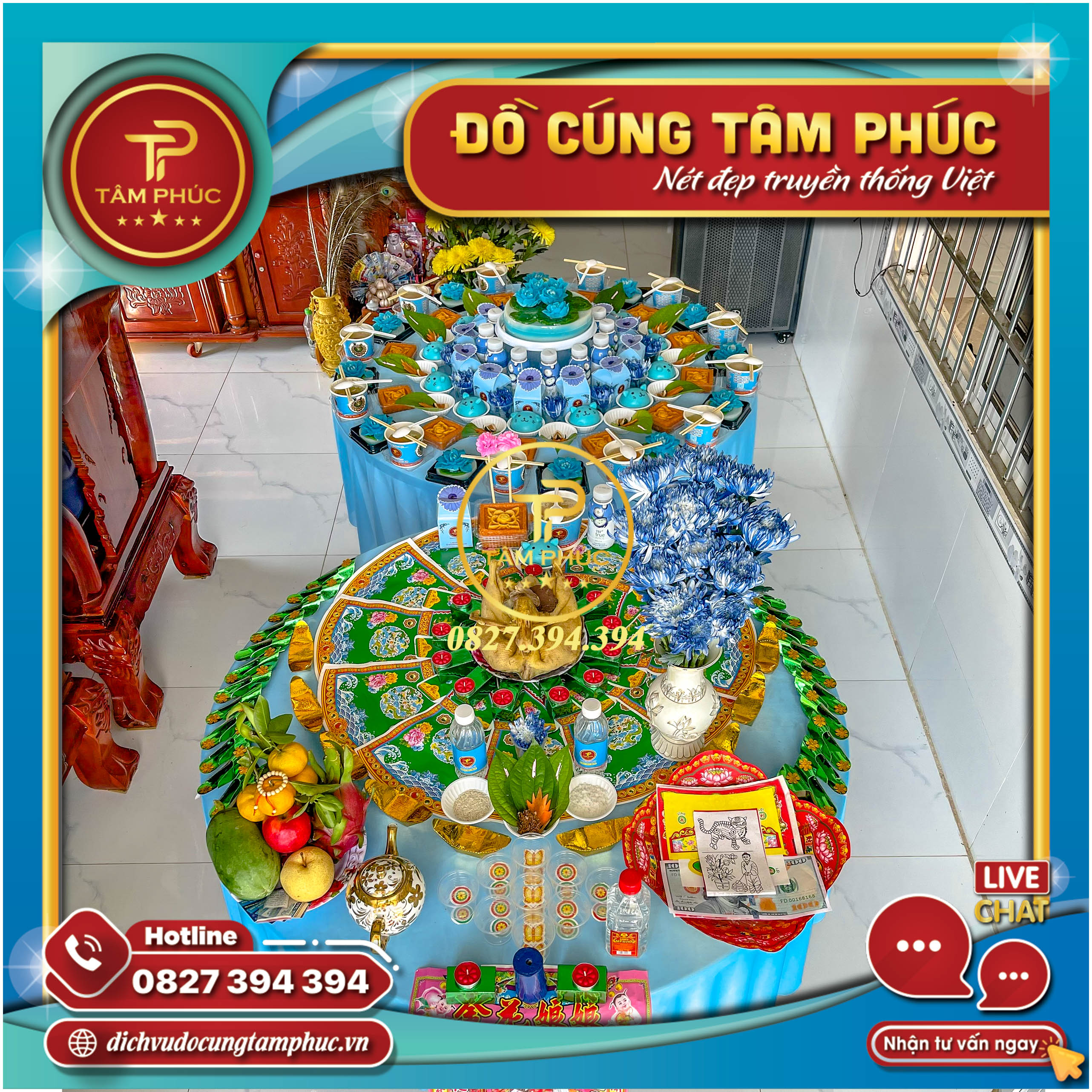Dịch vụ mâm cúng Căn, Đầy Tháng, Thôi Nôi cho bé màu Xanh Dương