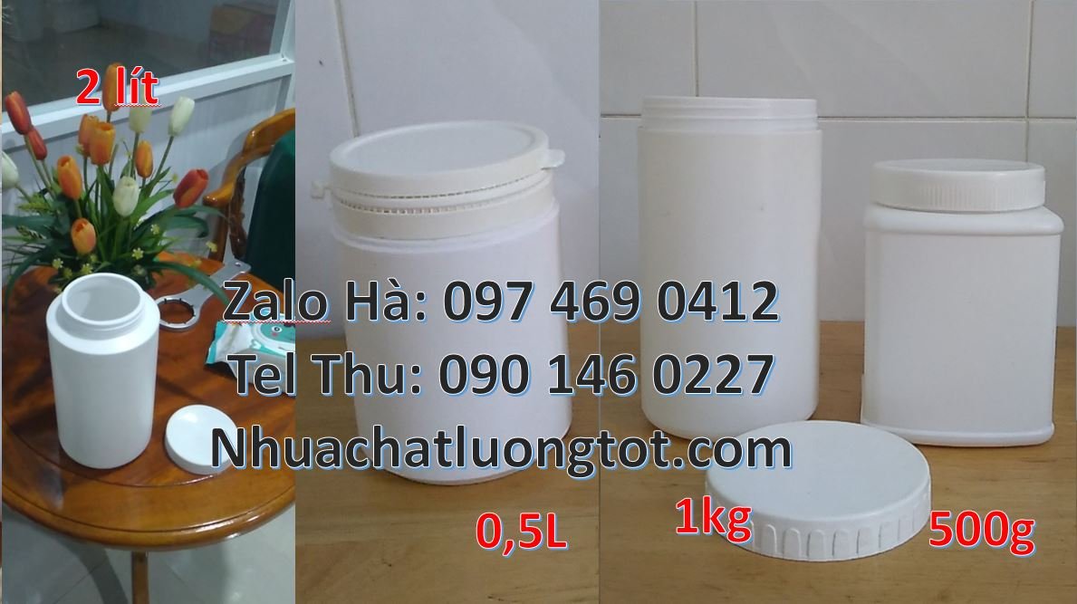 Bán hũ nhựa 1kg đựng hóa chất công nghiệp,hũ nhựa 500g đựng bột ngọt