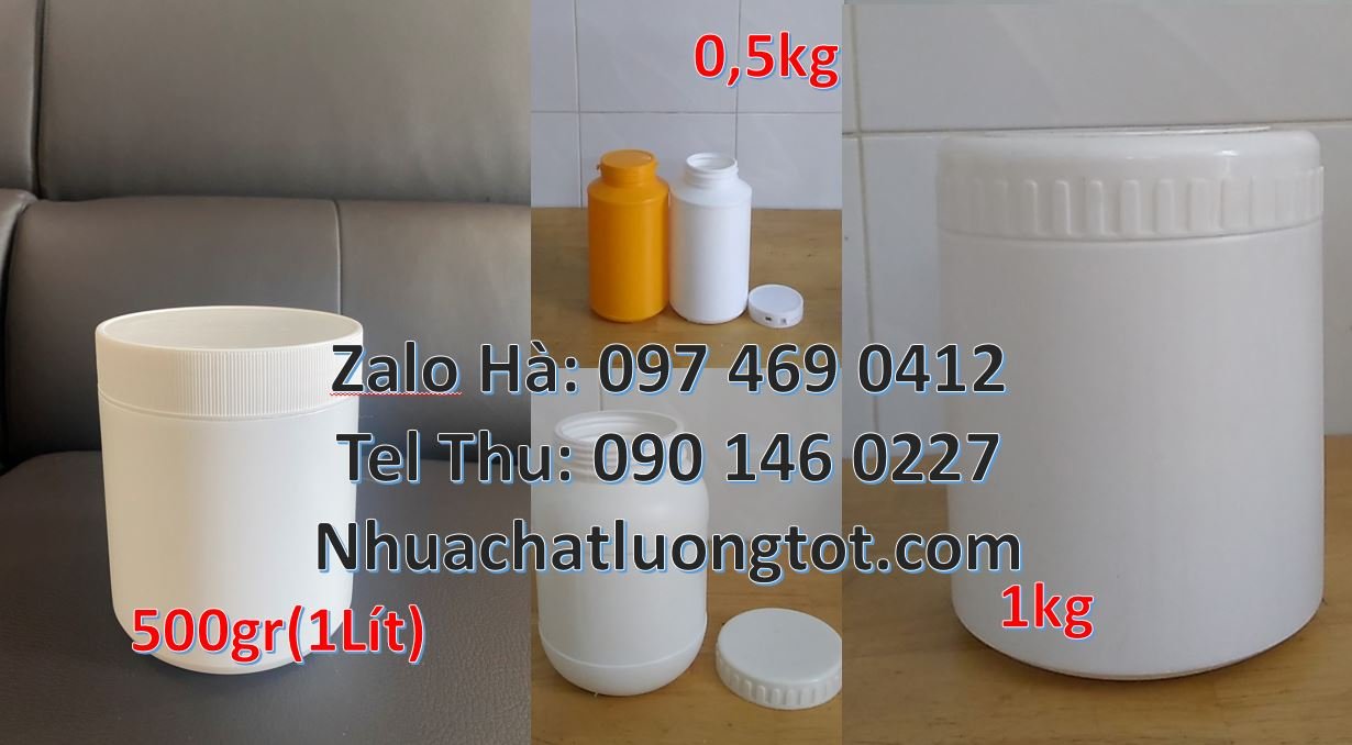 Bán hũ nhựa 1kg đựng hóa chất công nghiệp,hũ nhựa 500g đựng bột ngọt