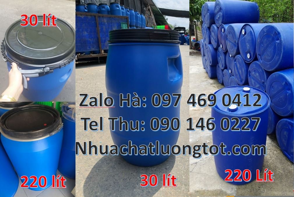 Bán thùng phuy nhựa 220l có nắp chiết rót,thùng phuy 30l đựng thực pha