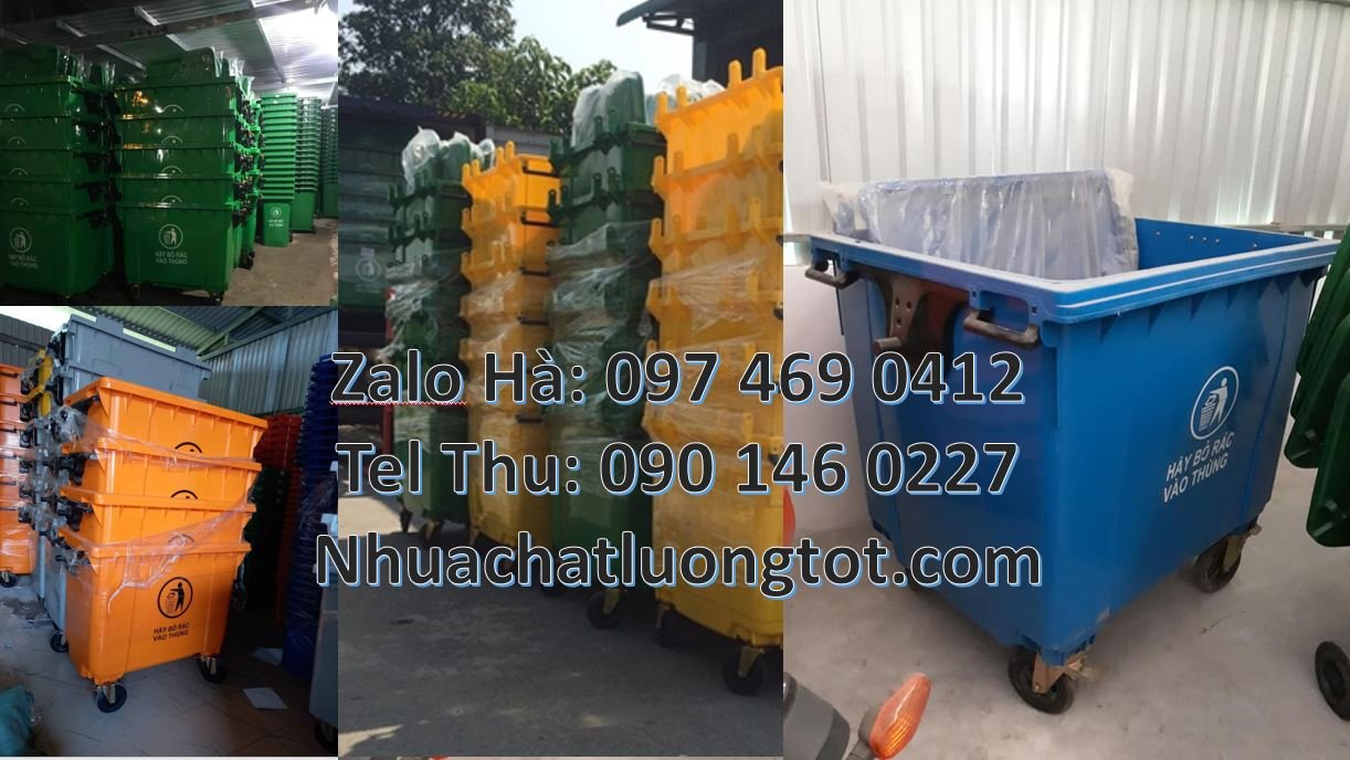 Bán xe thu gom rác 660l có tay đẩy 3 bánh hơi,xe thu gom rác 1000l 4 b
