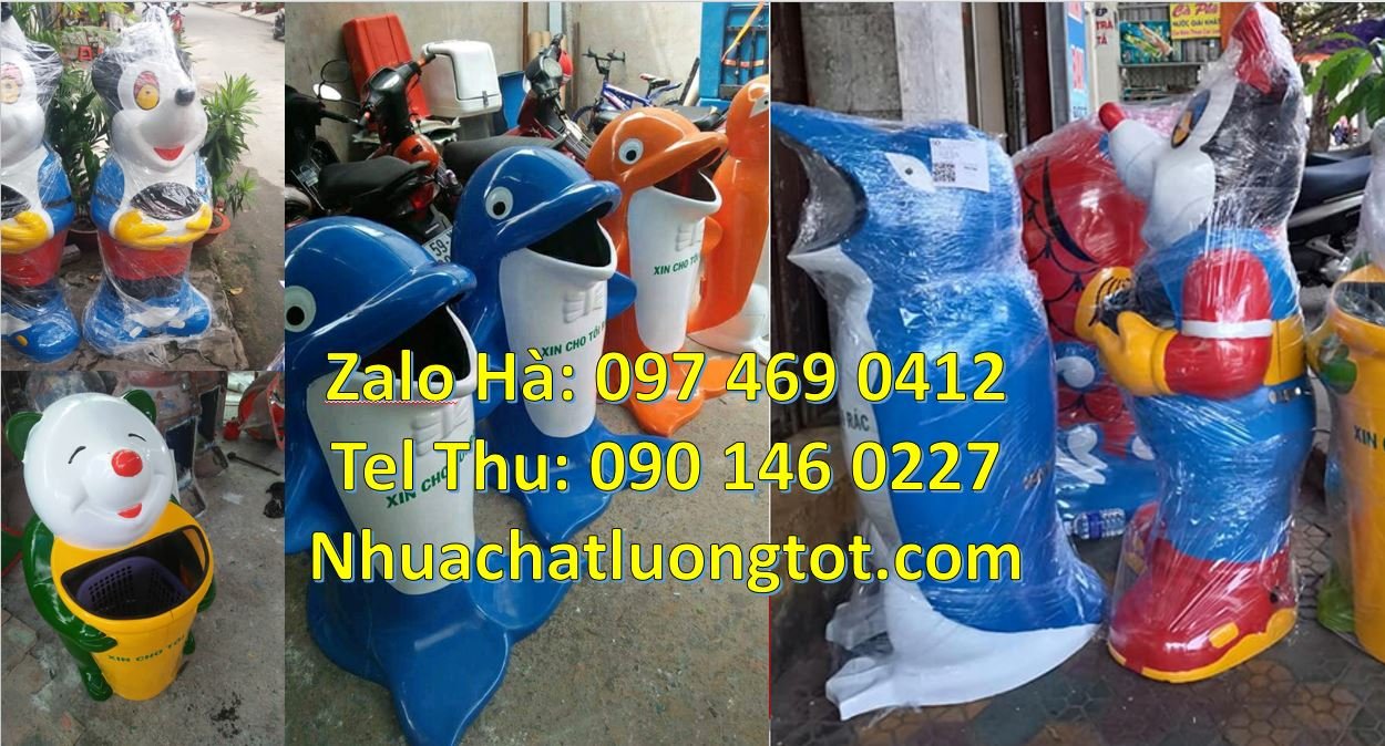 Bán thùng đựng rác hình con thú giá rẻ,thùng rác hình con cá heo màu x