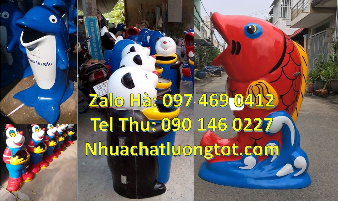Bán thùng đựng rác hình con thú giá rẻ,thùng rác hình con cá heo màu x