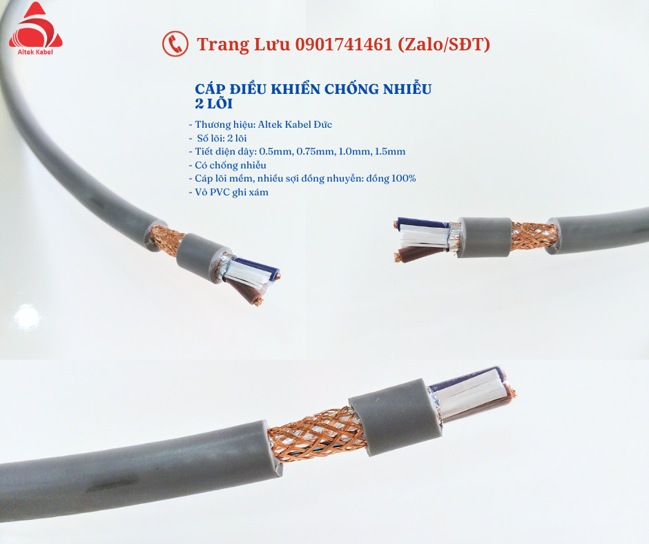 Cáp điều khiển 2 lõi có lưới chống nhiễu