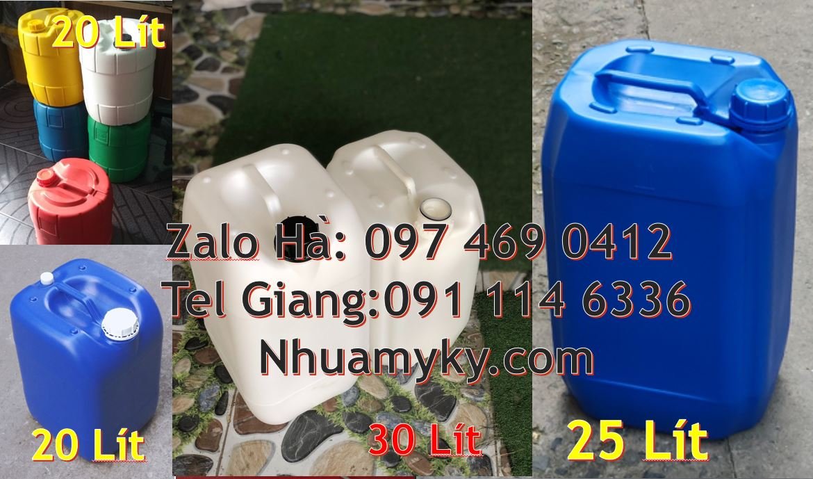 Bán can nhựa 18l có nắp thoát khí nắp vặn,can nhựa 25l vuông màu xanh