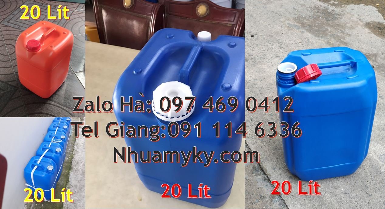 Bán can nhựa 18l có nắp thoát khí nắp vặn,can nhựa 25l vuông màu xanh