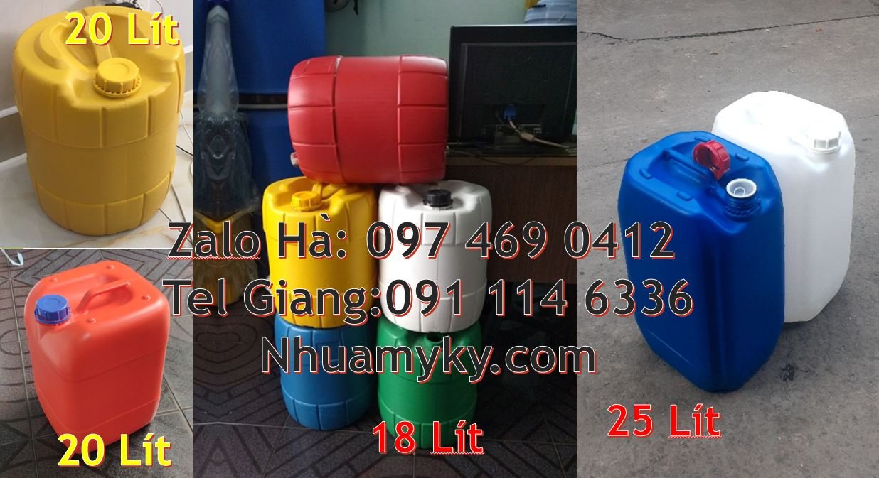 Bán can nhựa 18l có nắp thoát khí nắp vặn,can nhựa 25l vuông màu xanh