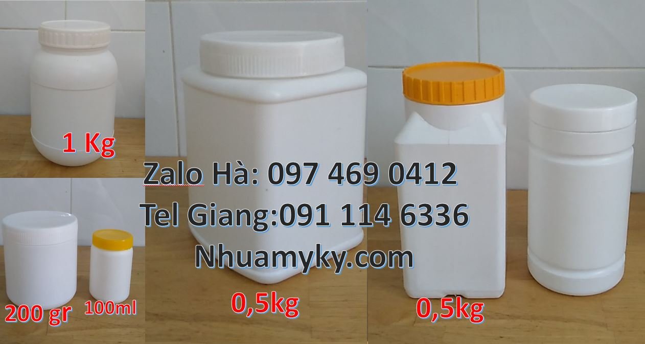 Bán hũ nhựa đựng hóa chất, hũ nhựa 0.5kg đựng bột ngọt,hũ nhựa 50g gia