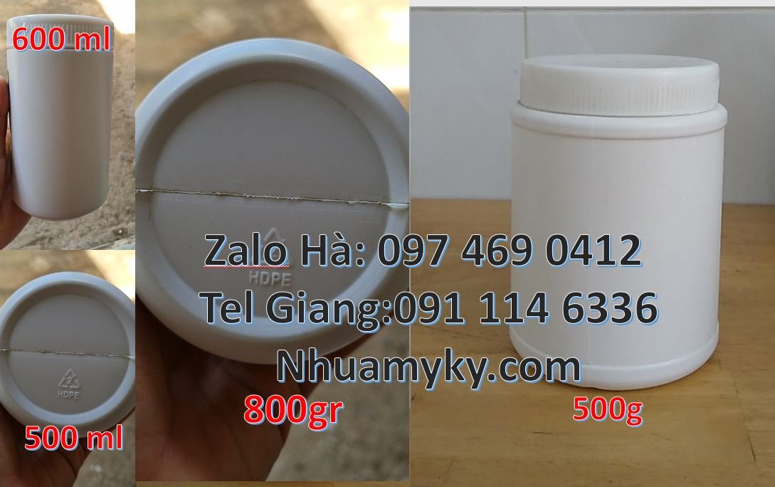 Bán hũ nhựa đựng hóa chất, hũ nhựa 0.5kg đựng bột ngọt,hũ nhựa 50g gia