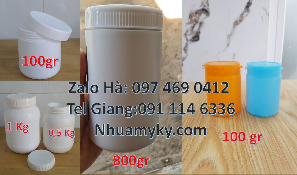 Bán hũ nhựa đựng hóa chất, hũ nhựa 0.5kg đựng bột ngọt,hũ nhựa 50g gia