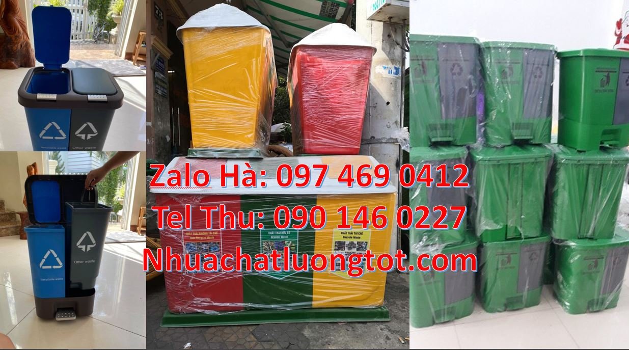 Bán thùng đựng rác 3 ngăn 3 màu có nắp đậy,thùng rác 2 ngăn 2 màu đạp