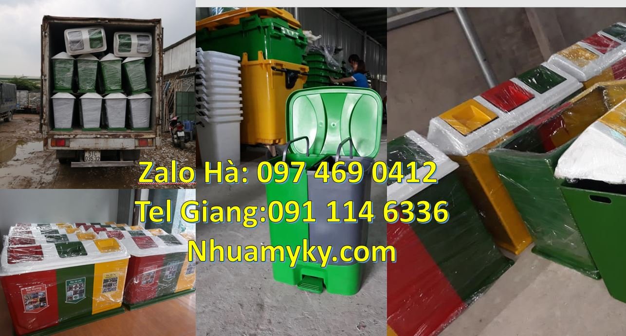 Bán thùng đựng rác 2 ngăn 2 màu có nắp lật,thùng phân loại rác 3 ngăn