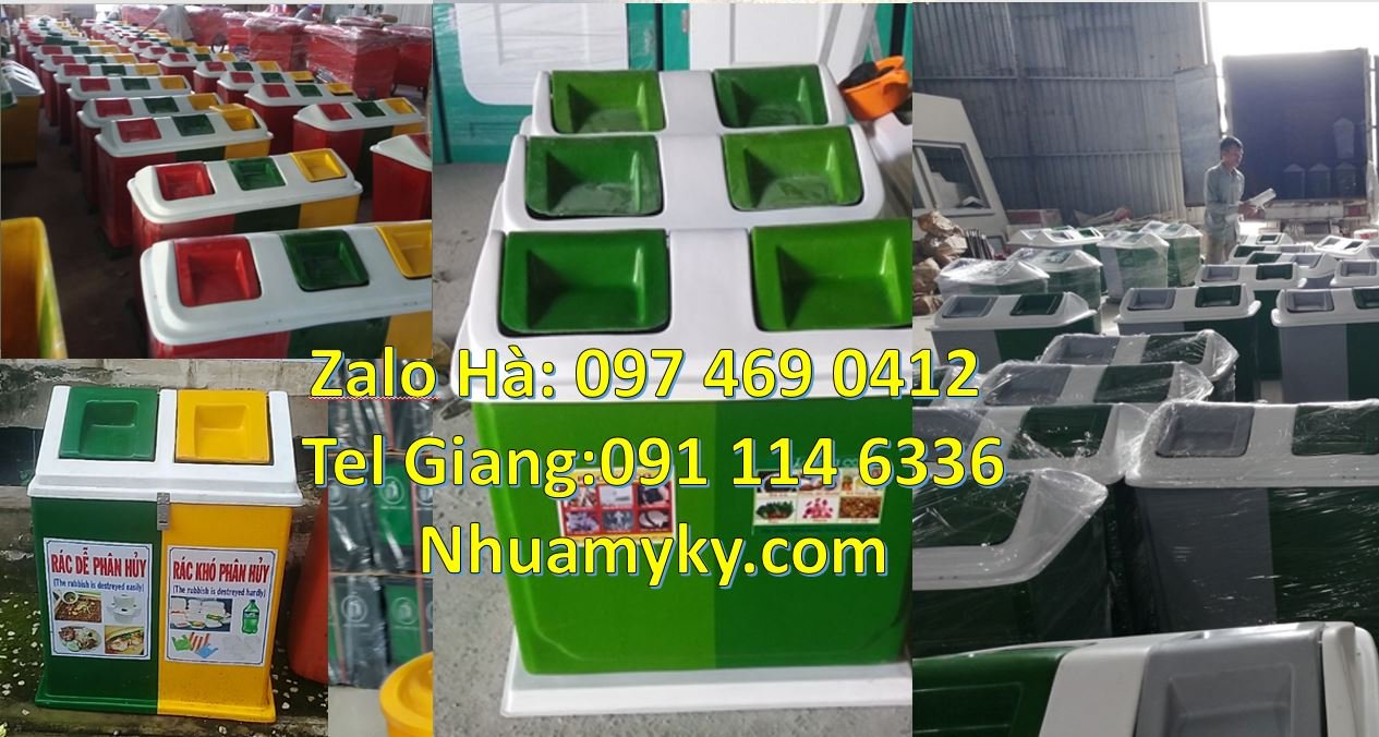 Bán thùng đựng rác 2 ngăn 2 màu có nắp lật,thùng phân loại rác 3 ngăn