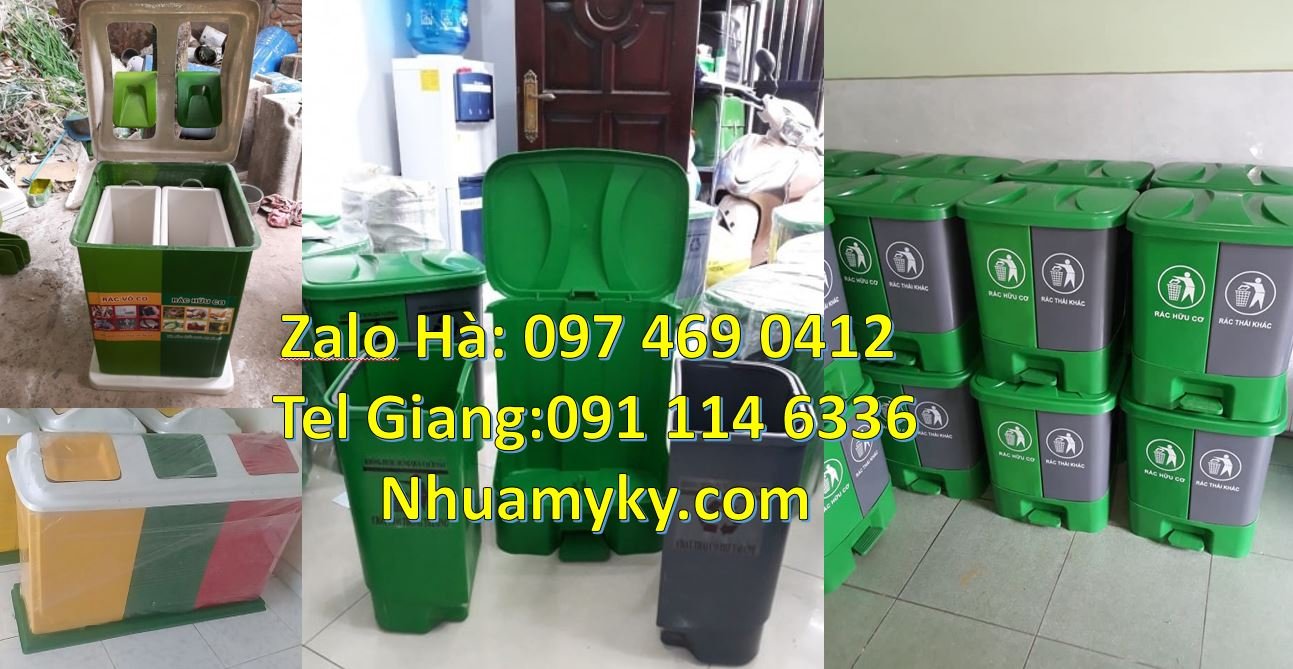 Bán thùng đựng rác 2 ngăn 2 màu có nắp lật,thùng phân loại rác 3 ngăn