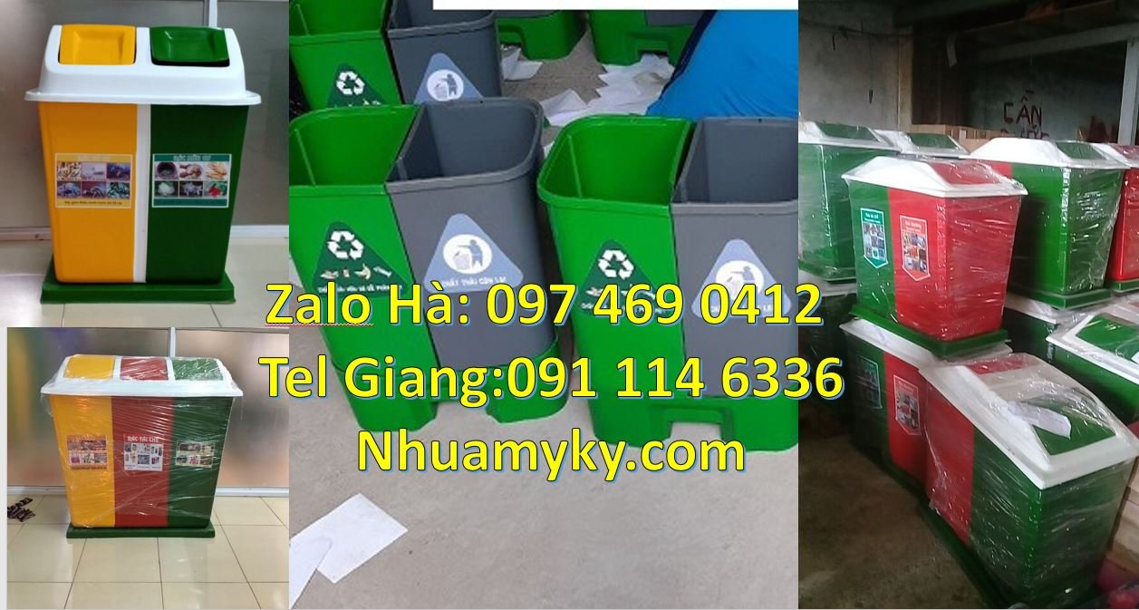 Bán thùng đựng rác 2 ngăn 2 màu có nắp lật,thùng phân loại rác 3 ngăn