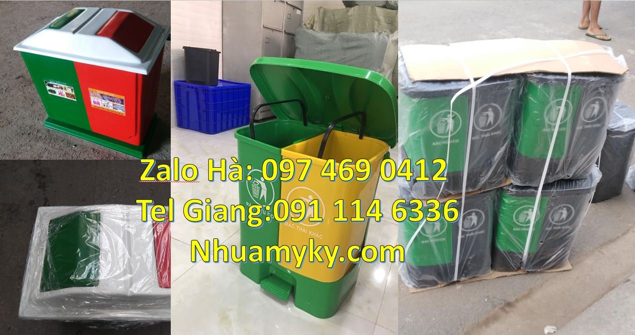 Bán thùng đựng rác 2 ngăn 2 màu có nắp lật,thùng phân loại rác 3 ngăn