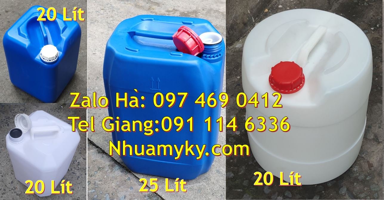 Bán can nhựa 20l có nắp thoát khí màu trắng,can nhựa 25l vuông màu xan