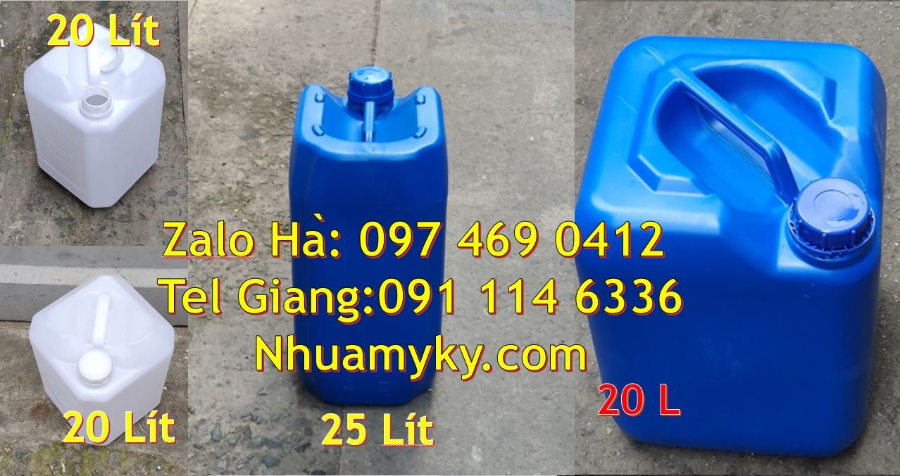 Bán can nhựa 20l có nắp thoát khí màu trắng,can nhựa 25l vuông màu xan