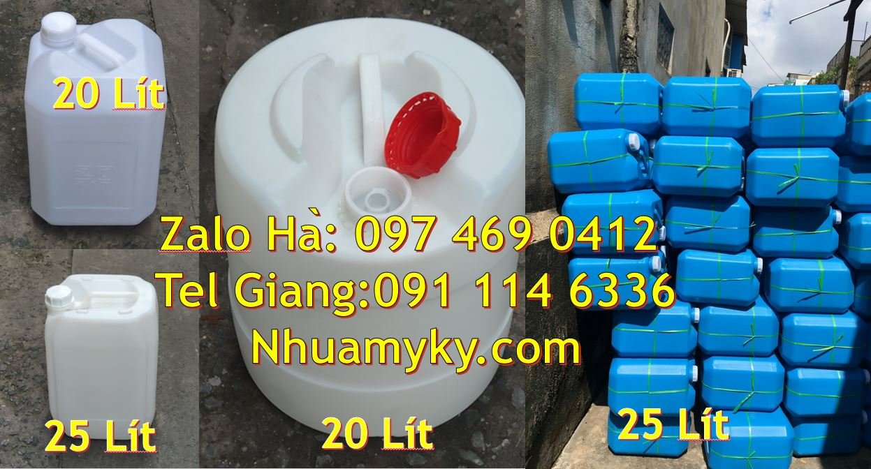 Bán can nhựa 20l có nắp thoát khí màu trắng,can nhựa 25l vuông màu xan