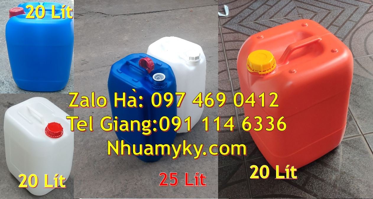 Bán can nhựa 20l có nắp thoát khí màu trắng,can nhựa 25l vuông màu xan