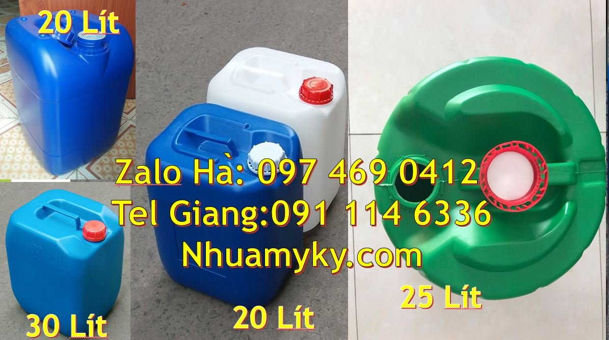 Bán can nhựa 20l có nắp thoát khí màu trắng,can nhựa 25l vuông màu xan