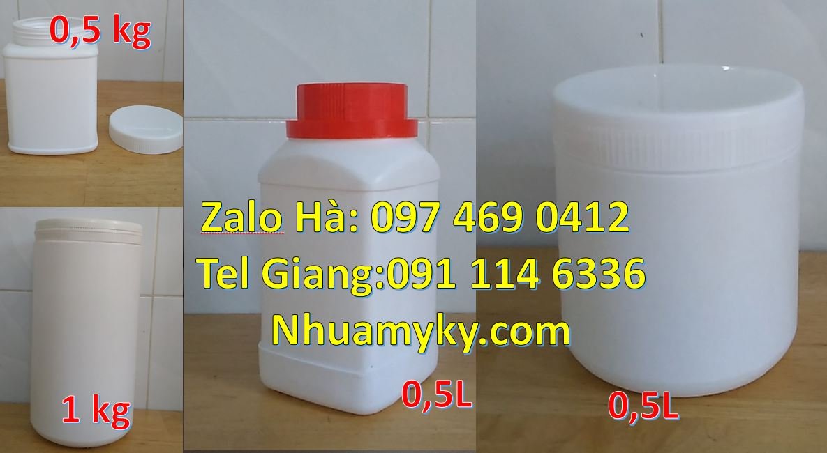 Bán hũ nhựa 100g đựng bột ngọt,hũ nhựa 0.5kg đựng hóa chất giá rẻ hcm