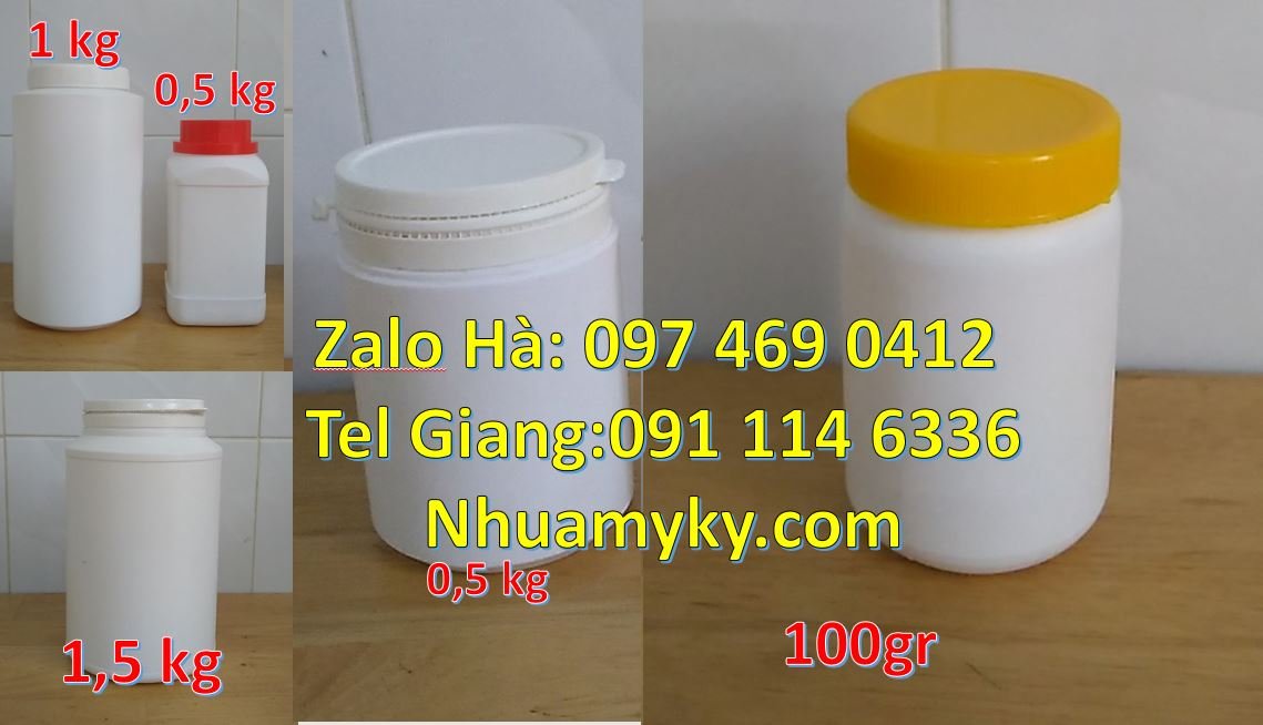 Bán hũ nhựa 100g đựng bột ngọt,hũ nhựa 0.5kg đựng hóa chất giá rẻ hcm