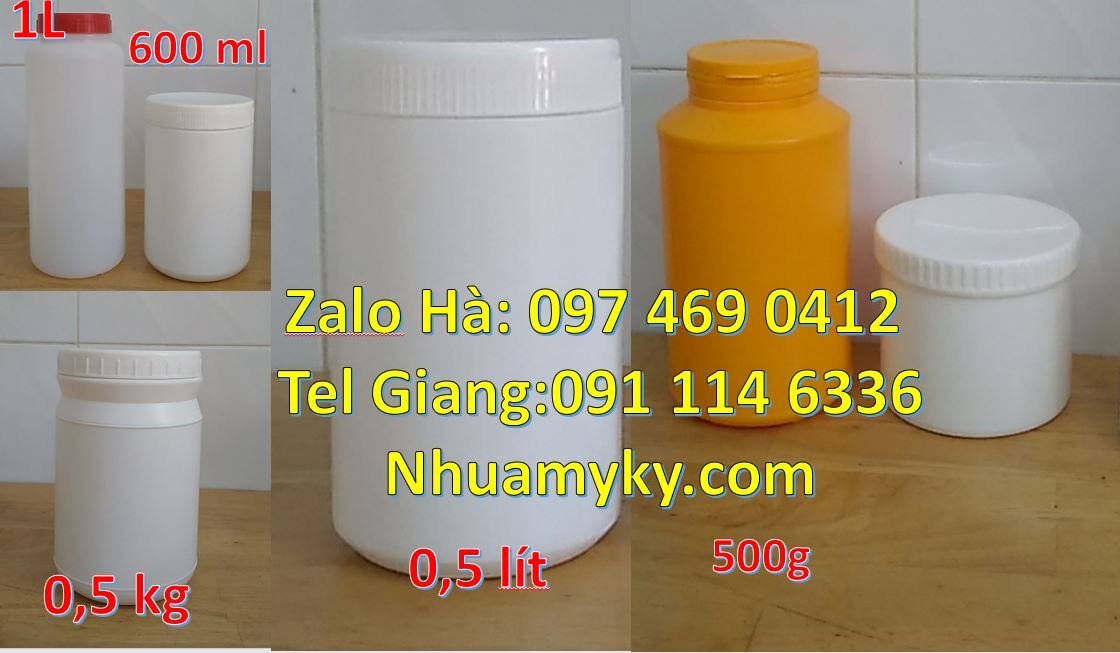 Bán hũ nhựa 100g đựng bột ngọt,hũ nhựa 0.5kg đựng hóa chất giá rẻ hcm