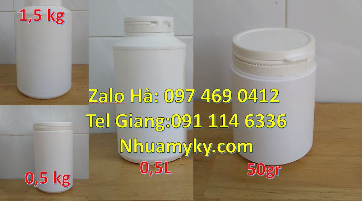 Bán hũ nhựa 100g đựng bột ngọt,hũ nhựa 0.5kg đựng hóa chất giá rẻ hcm