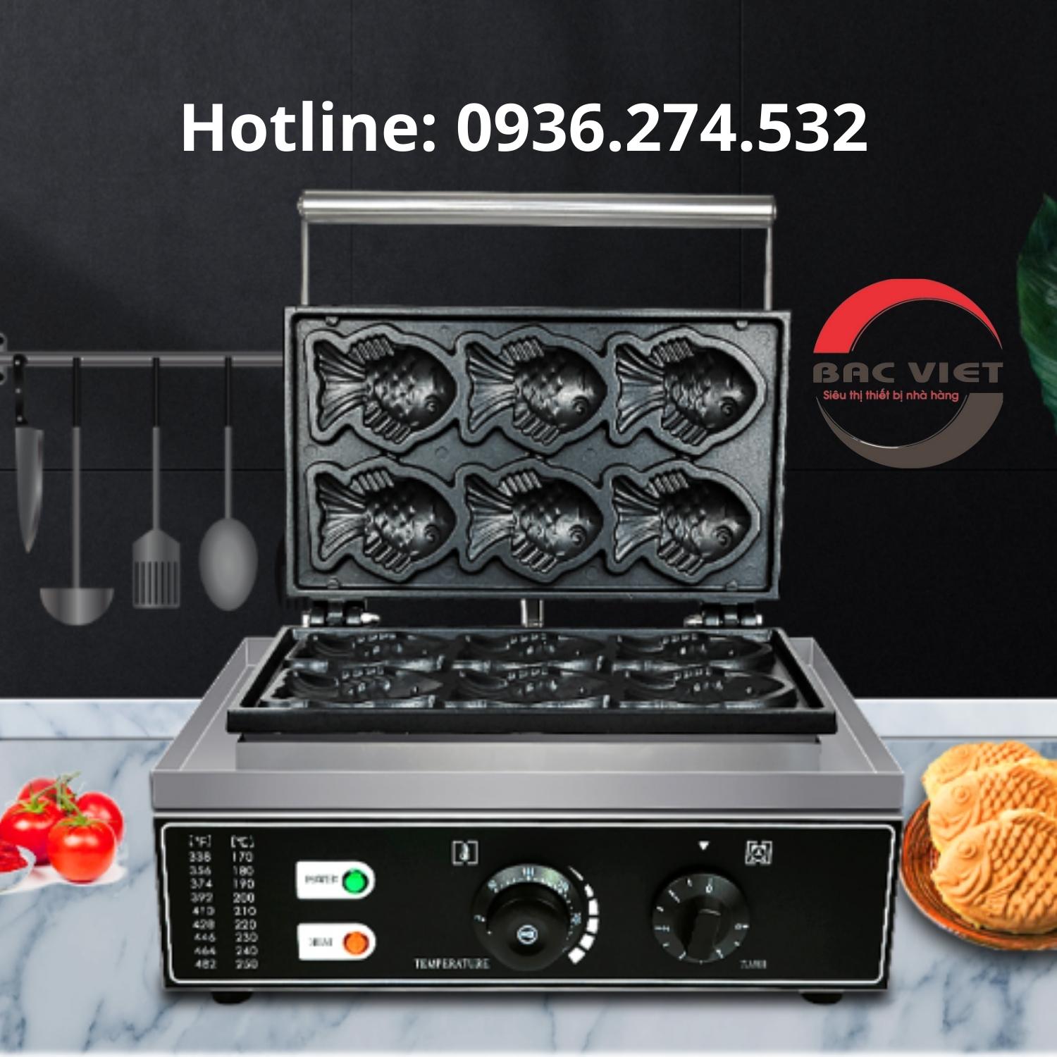 Máy làm bánh cá Taiyaki 6 con nhỏ - bảo hành 12 tháng