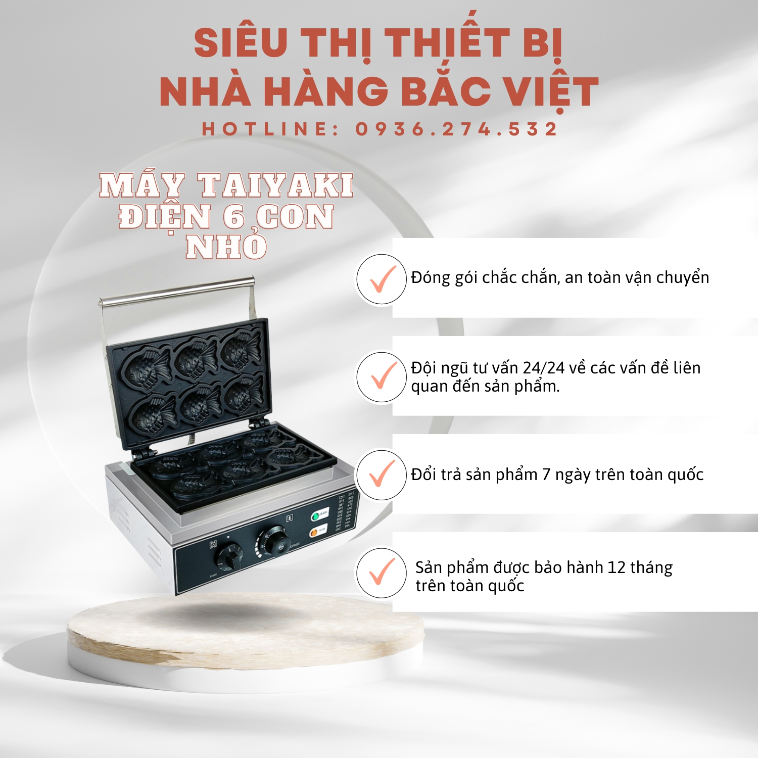 Máy làm bánh cá Taiyaki 6 con nhỏ - bảo hành 12 tháng