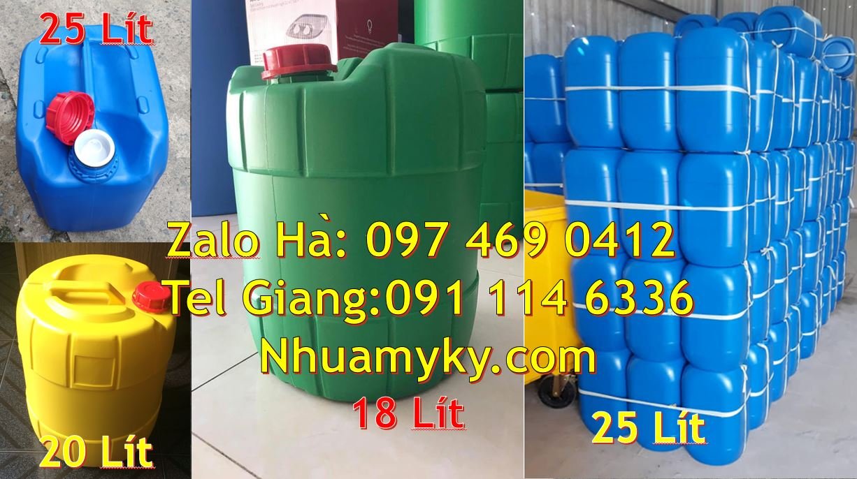 Bán can nhựa 18l có nắp thoát khí,can nhựa 25l vuông xanh đựng thực ph