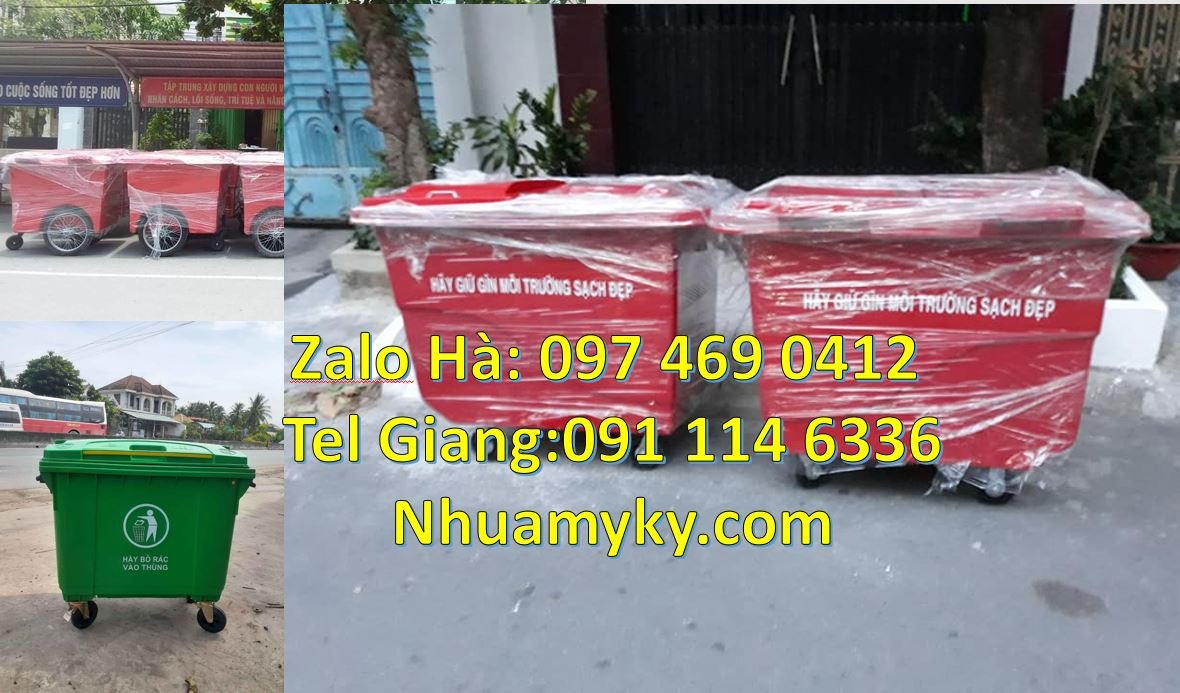 Bán xe thu gom rác 660l có tay đẩy, xe thu gom rác 1000l 4 bánh xe mới